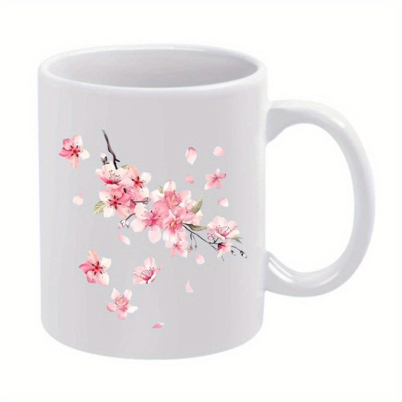 Tailorly White Ceramic 11 oz Mug - Delicate Pink Blooming Branch With Soft Falling Petals Cherry Blossom