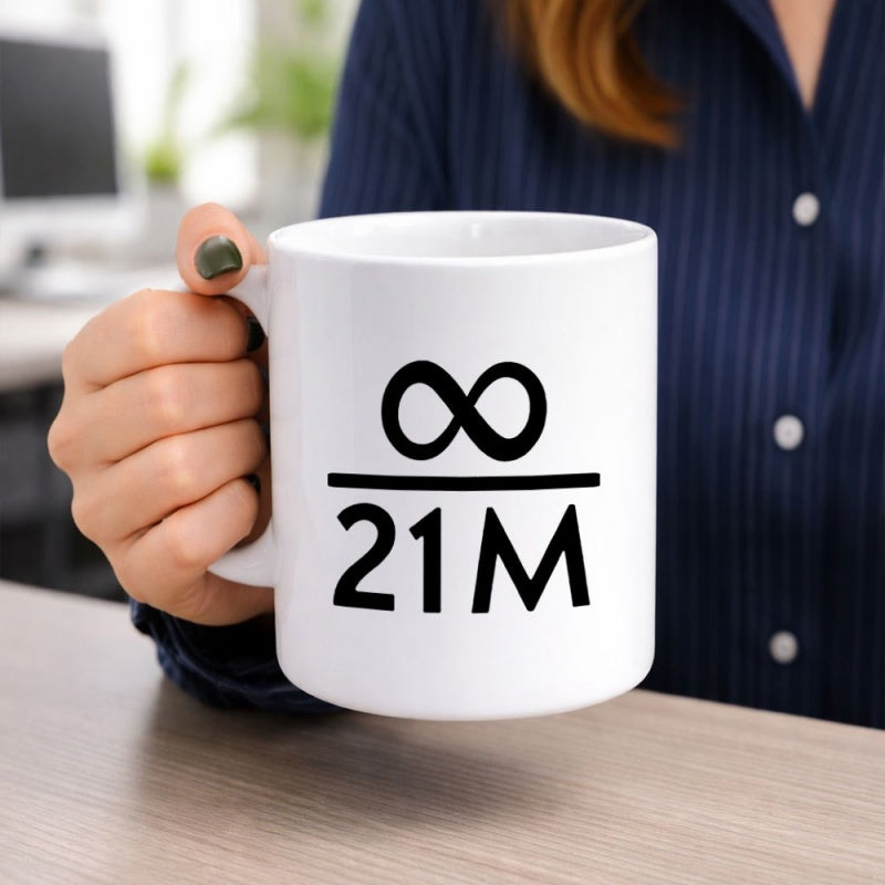 Tailorly White Ceramic 11 oz Mug - 21M Minimalist Black Infinity Symbol Over A Bold Straight Horizontal Line Mug
