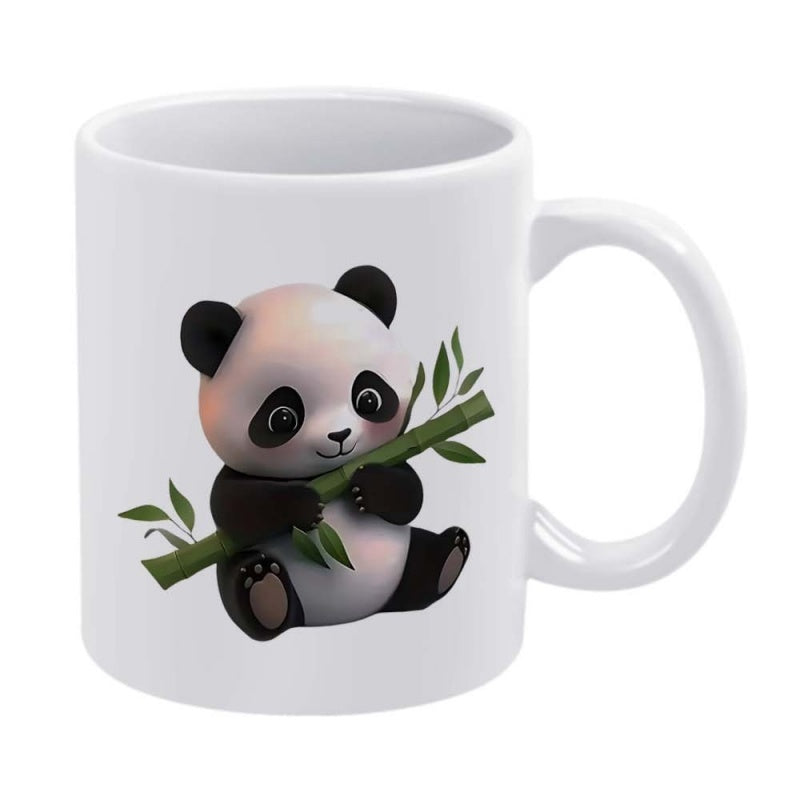 Tailorly White Ceramic 11 oz Mug - Adorable Baby Panda Holding Green Bamboo Branch With Small Leaves Panda