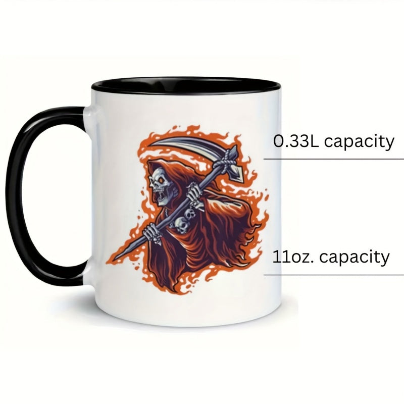 Tailorly Black Accent 11 oz Mug - skull with flames