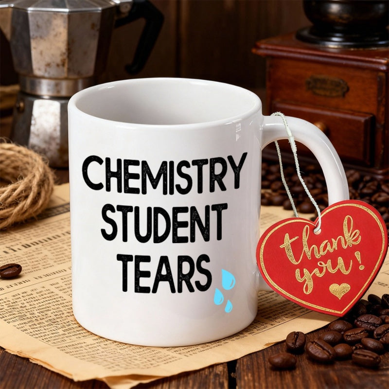 Tailorly White Ceramic 11 oz Mug - Chemistry Student Tears Simple White Ceramic Vessel With Small Blue Water Droplets Mug