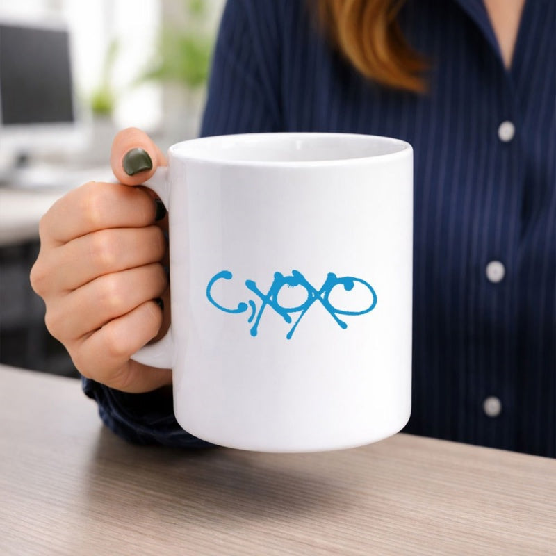 Tailorly White Ceramic 11 oz Mug - Xoxo Blue Stylized Urban Graffiti Tag Featuring Smooth Fluid Curves And Modern Artistic Expression Tag