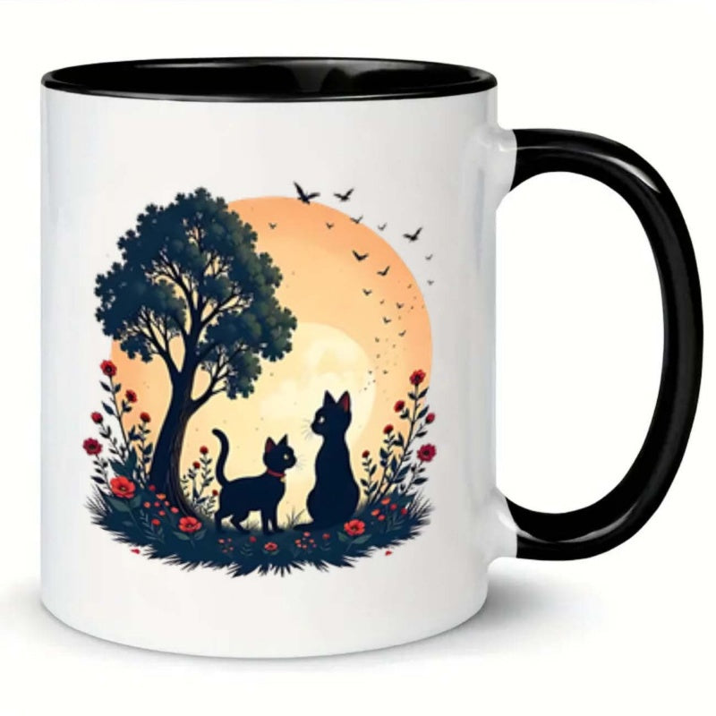 Tailorly Black Accent 11 oz Mug - silhouette with red poppies