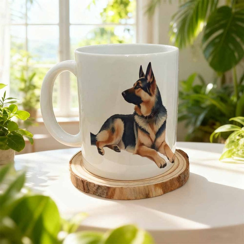 Tailorly White Ceramic 11 oz Mug - Loyal And Majestic Canine Resting Calmly On A Clean White Surface German Shepherd
