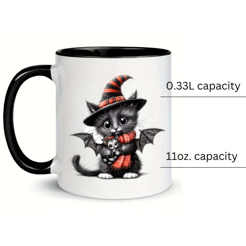 Tailorly Black Accent 11 oz Mug - cat witch and bat