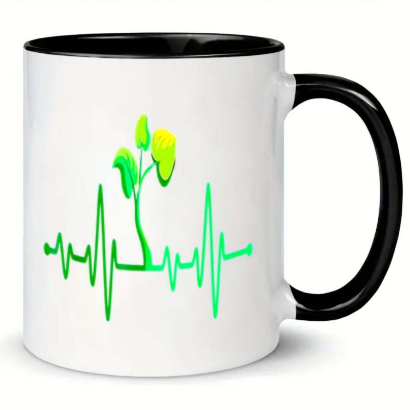 Tailorly Black Accent 11 oz Mug - heartbeat plant