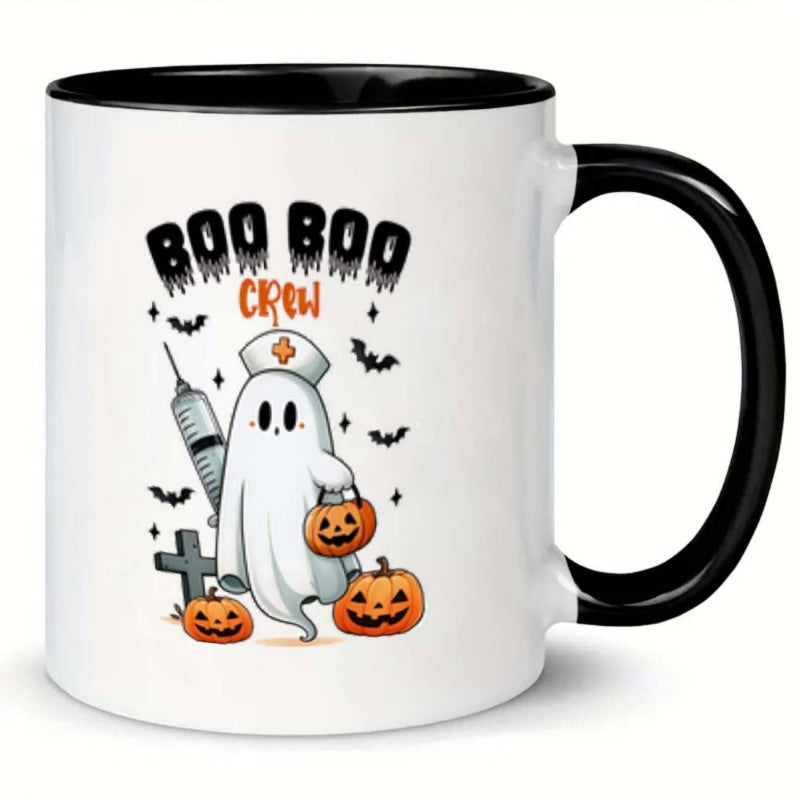 Tailorly Black Accent 11 oz Mug - ghost themed pumpkin