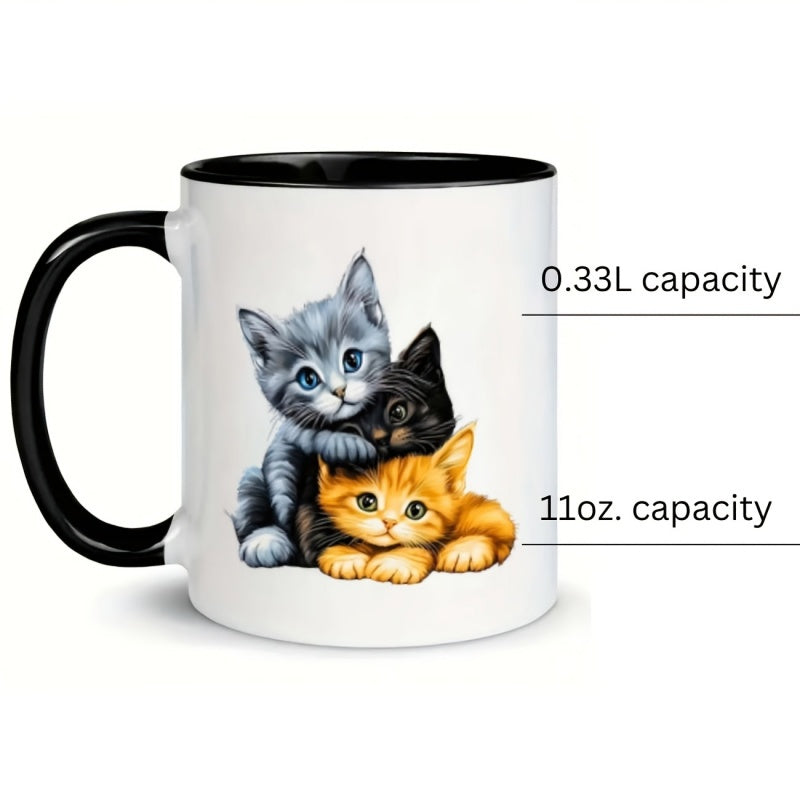 Tailorly Black Accent 11 oz Mug - three cute kittens