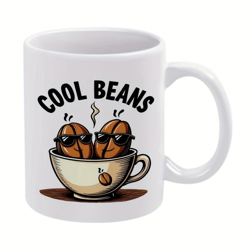 Tailorly White Ceramic 11 oz Mug - Cool Beans Two Cartoon Coffee Characters Wearing Dark Sunglasses Inside A Mug Beans