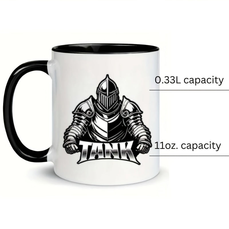 Tailorly Black Accent 11 oz Mug - 1pc knight tank 11oz ceramic coffee mug ideal gift for _668d3784203746fc9d85df5de3f6c79d