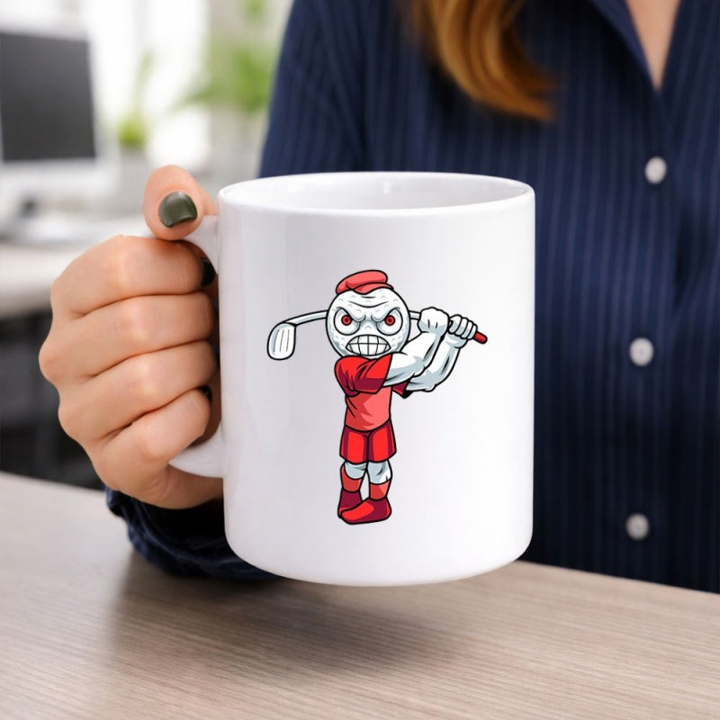 Tailorly White Ceramic 11 oz Mug - Angry Muscular Golf Ball Swinging Club In Red Sports Gear Mascot