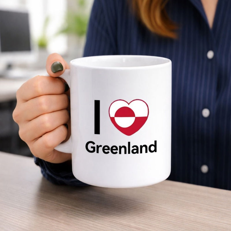 Tailorly White Ceramic 11 oz Mug - I Greenland Minimalist Red And White National Flag Pattern Inside A Romantic Heart