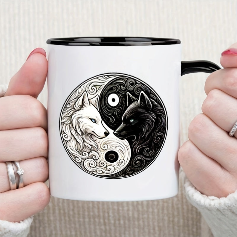 Tailorly Black Accent 11 oz Mug - yin yang wolves