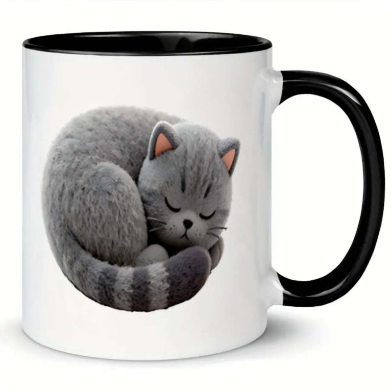 Tailorly Black Accent 11 oz Mug - sleeping gray cat