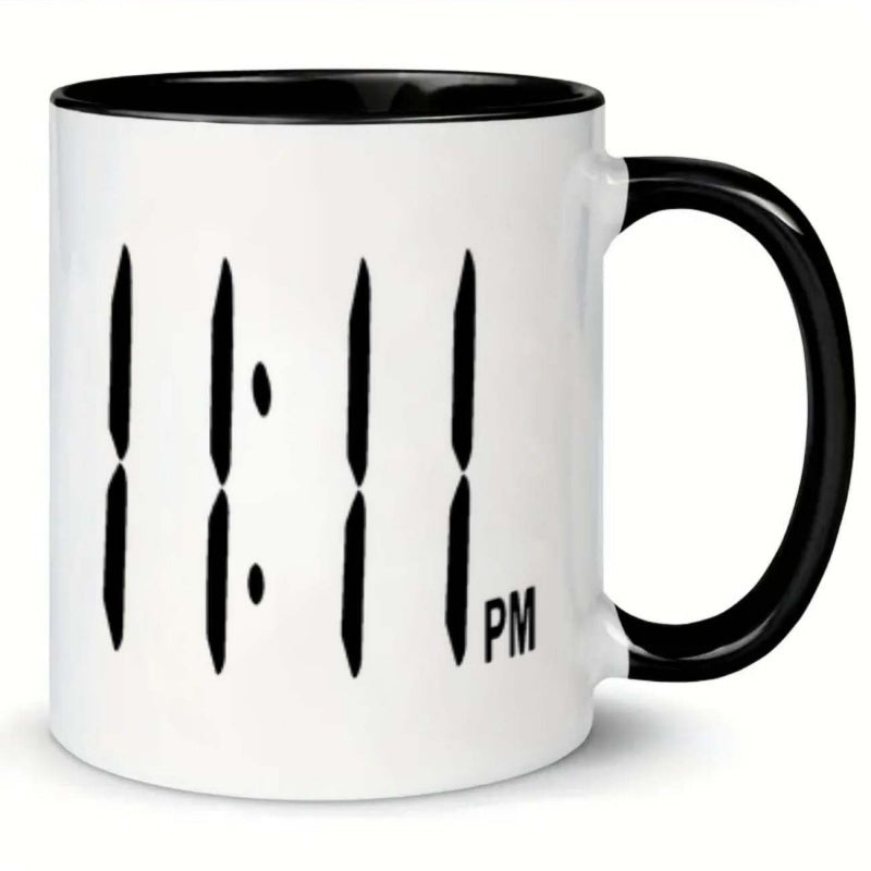 Tailorly Black Accent 11 oz Mug - 1pc 11 11 pm coffee mug 11oz ceramic cup christmas new year water cup drinks christmas new year