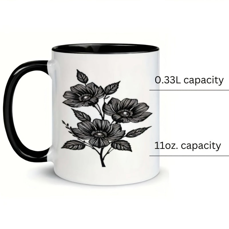 Tailorly Black Accent 11 oz Mug - flowers and leaves