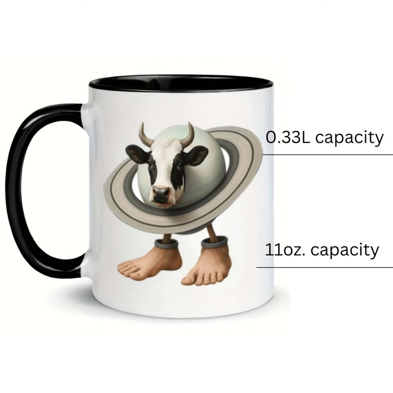 Tailorly Black Accent 11 oz Mug - 1pc cow for saturn feet coffee mug 11oz ceramic cup christmas new year water cup drinks christmas new year