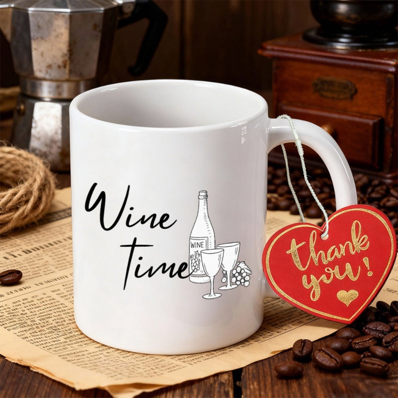 Tailorly White Ceramic 11 oz Mug - Wine Time Elegant Hand Drawn Bottle And Glasses Within A Minimalist Sketch Mug