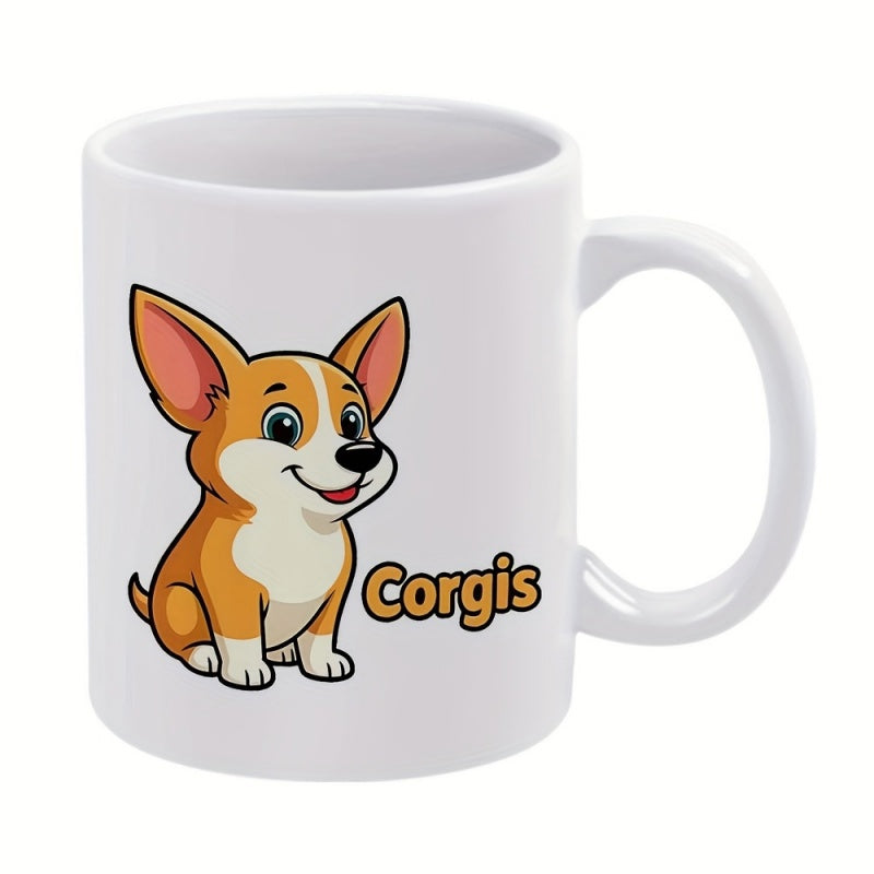 Tailorly White Ceramic 11 oz Mug - Corgis Adorable Cartoon Puppy Sitting With Big Ears And Happy Smile Corgi