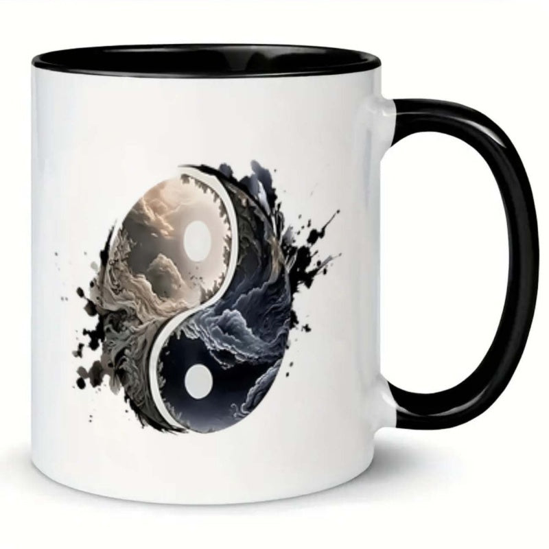 Tailorly Black Accent 11 oz Mug - yin yang clouds