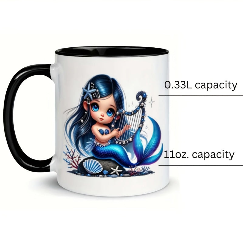 Tailorly Black Accent 11 oz Mug - mermaid harp seashells