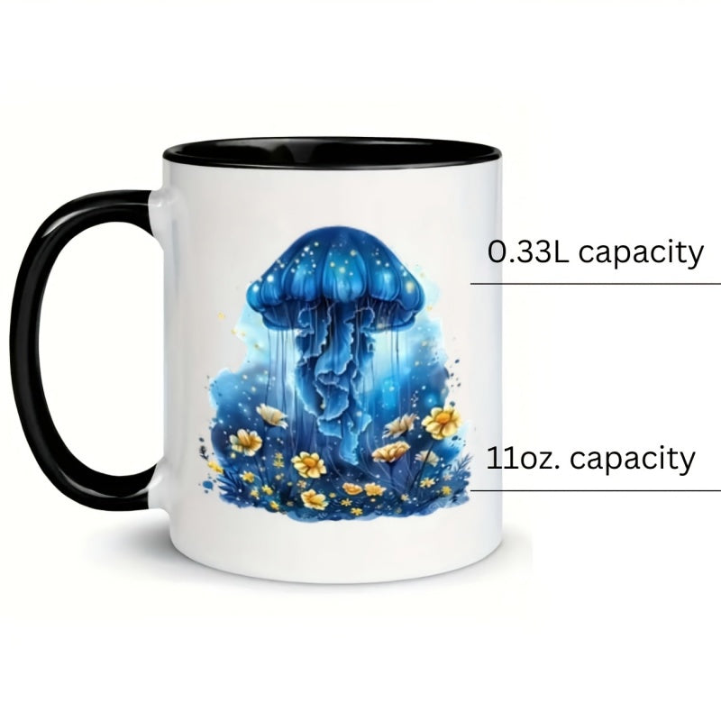 Tailorly Black Accent 11 oz Mug - jellyfish and flowers