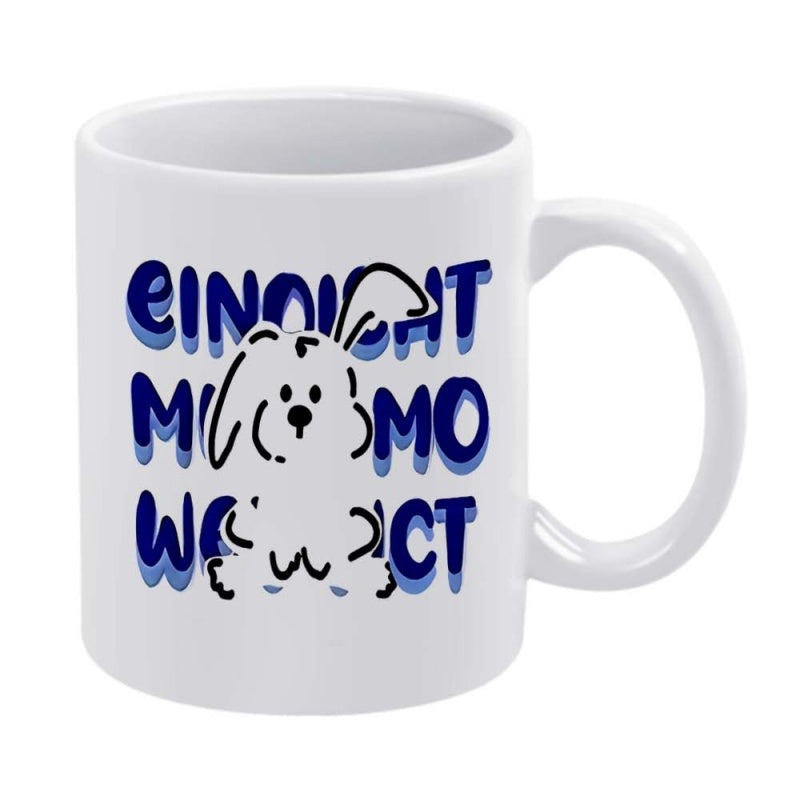 Tailorly White Ceramic 11 oz Mug - Enjoy Moment Minimalist Line Drawing Of A Cute Bunny With Blue Artistic Text Rabbit