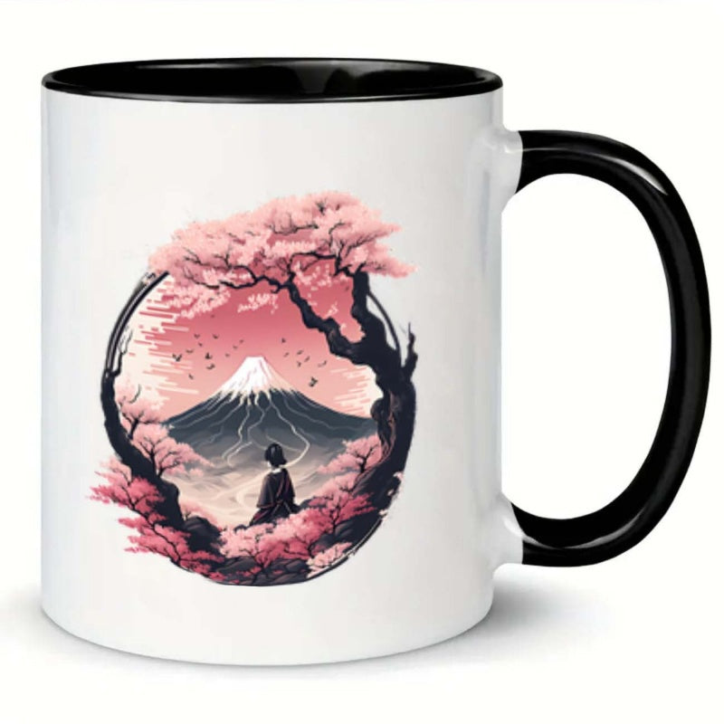 Tailorly Black Accent 11 oz Mug - 1pc decorative coffee mug 11 ounce ceramic cup holiday water cup suitable for beverages a gift for christmas and