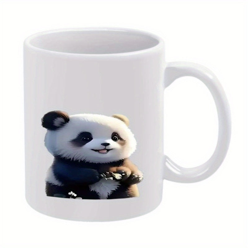 Tailorly White Ceramic 11 oz Mug - Adorable Little Fluffy Baby Animal Sitting And Smiling Contented Panda