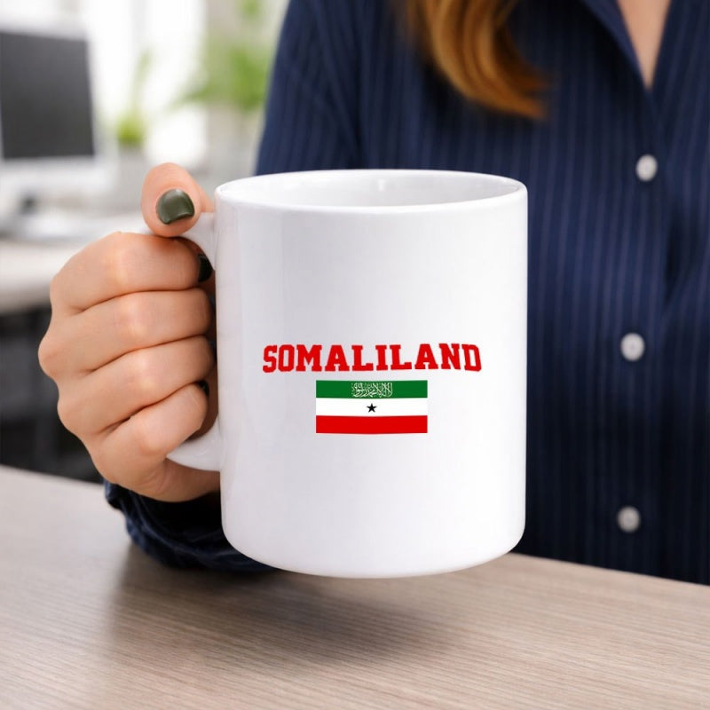 Tailorly White Ceramic 11 oz Mug - Somaliland Vibrant Tricolor Stripes With Central Black Star Symbolic Design Flag