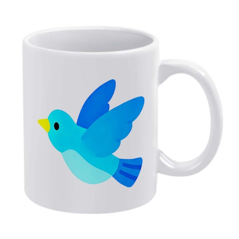 Tailorly White Ceramic 11 oz Mug - Cute Blue Cartoon Flying Gracefully With Spread Wings And Yellow Beak Bird
