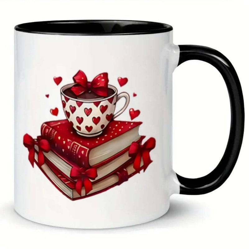Tailorly Black Accent 11 oz Mug - red hearts bow glossy red heart
