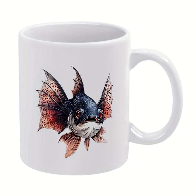 Tailorly White Ceramic 11 oz Mug - Majestic Exotic Fantasy Creature With Vibrant Spotted Fins Swimming Gracefully Fish