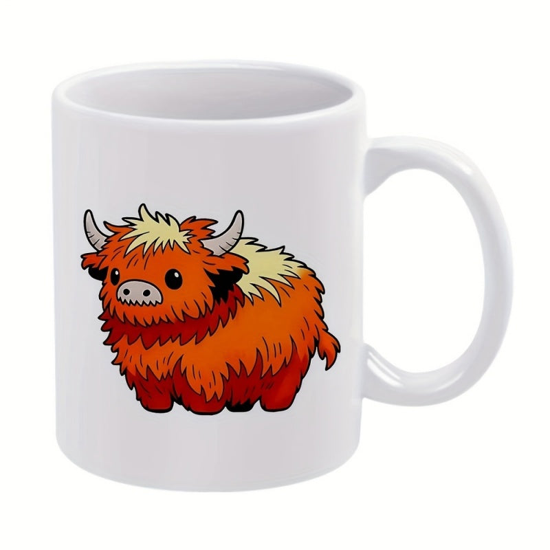 Tailorly White Ceramic 11 oz Mug - Adorable Chibi Style Orange Furry Highland Animal Cow