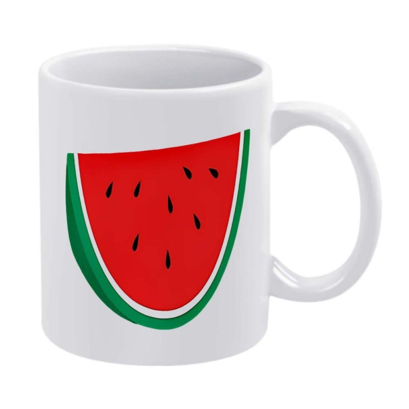 Tailorly White Ceramic 11 oz Mug - Vibrant Red Slice Of Fruit With Black Seeds And Green Rind Watermelon