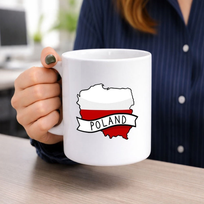 Tailorly White Ceramic 11 oz Mug - Poland Geographic Country Outline With Red And White Flag Colors Map