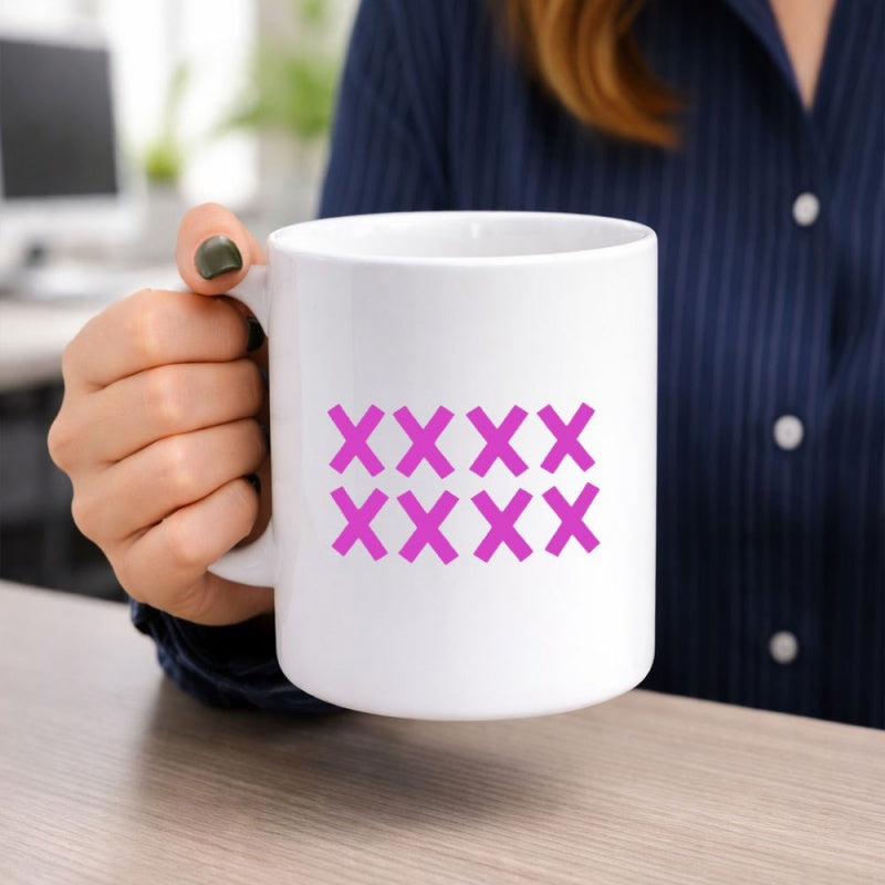 Tailorly White Ceramic 11 oz Mug - Minimalist Purple Cross Symbols Printed On A Classic