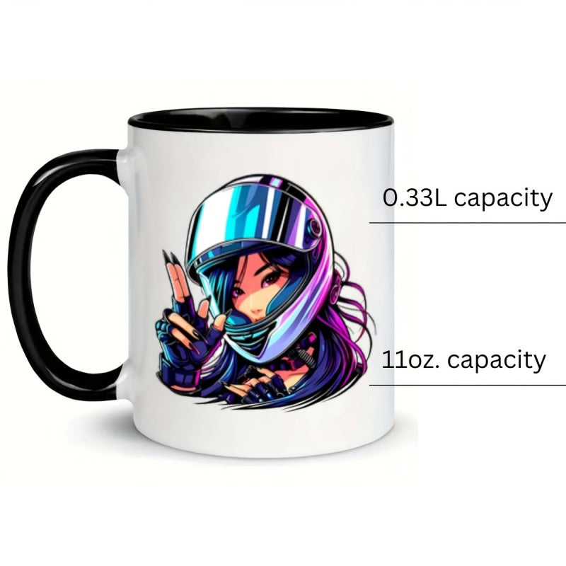 Tailorly Black Accent 11 oz Mug - 1pc helmet gloves hair funny mug 11 oz ceramic water cup gift coffee cup decorative cup ideal birthday and holiday gift