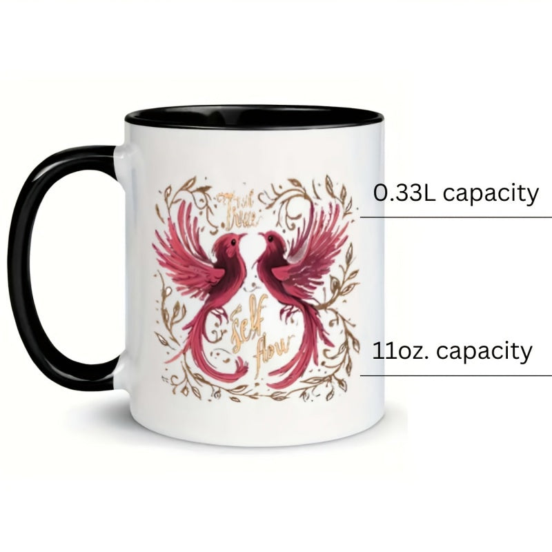 Tailorly Black Accent 11 oz Mug - birds， flowers， humorous text