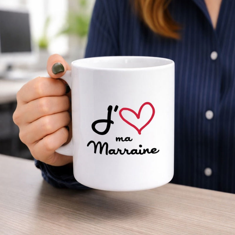 Tailorly White Ceramic 11 oz Mug - Minimalist Red Hand Drawn Heart With Elegant Cursive Artistic Script Heart
