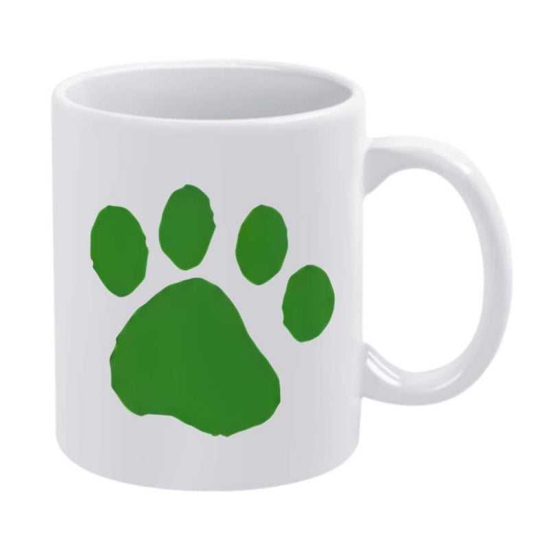 Tailorly White Ceramic 11 oz Mug - Vibrant Green Animal Track Silhouette Printed On Ceramic Surface Paw