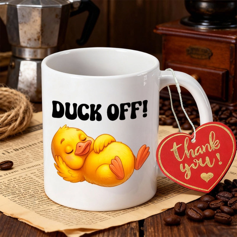 Tailorly White Ceramic 11 oz Mug - Duck Off Adorable Sleeping Little Yellow Bird Resting On Its Back Cute Cartoon Duck