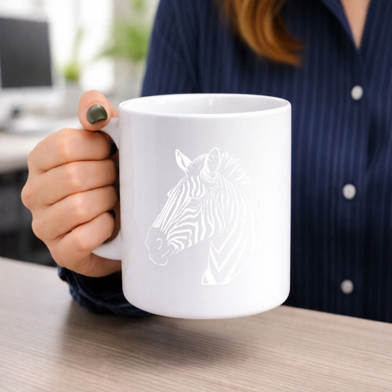 Tailorly White Ceramic 11 oz Mug - Minimalist Artistic Profile With Elegant Stripes On Clean White Background Zebra