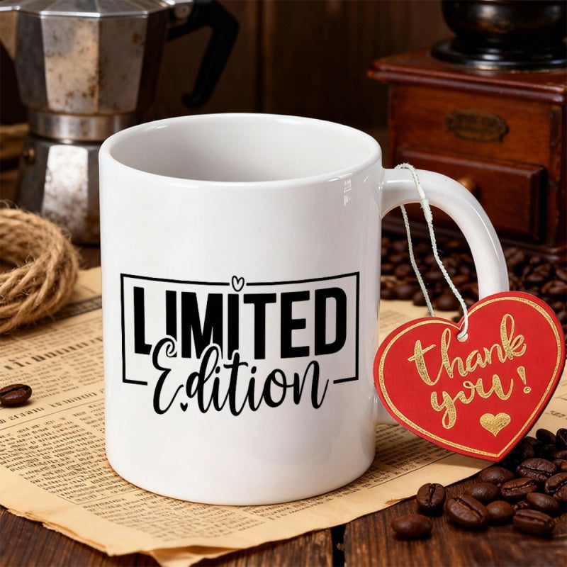 Tailorly White Ceramic 11 oz Mug - Limited Edition Thank You Minimalist Ceramic Coffee Cup With Heart Tag On Handle Mug