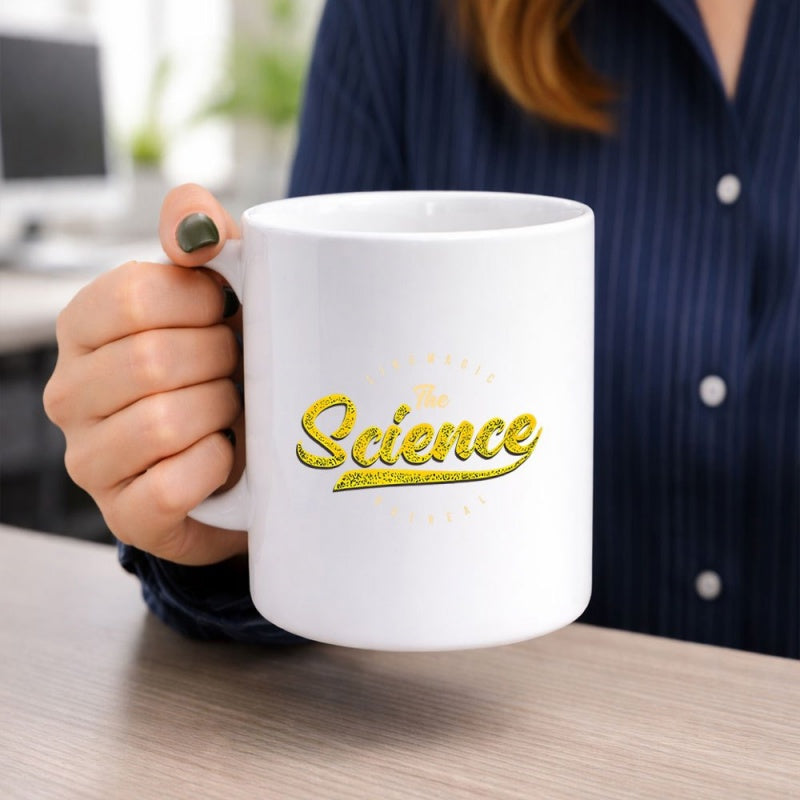 Tailorly White Ceramic 11 oz Mug - The Science Minimalist With Elegant Golden Textured Script Mug