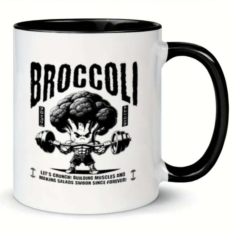 Tailorly Black Accent 11 oz Mug - broccoli weightlifting muscular