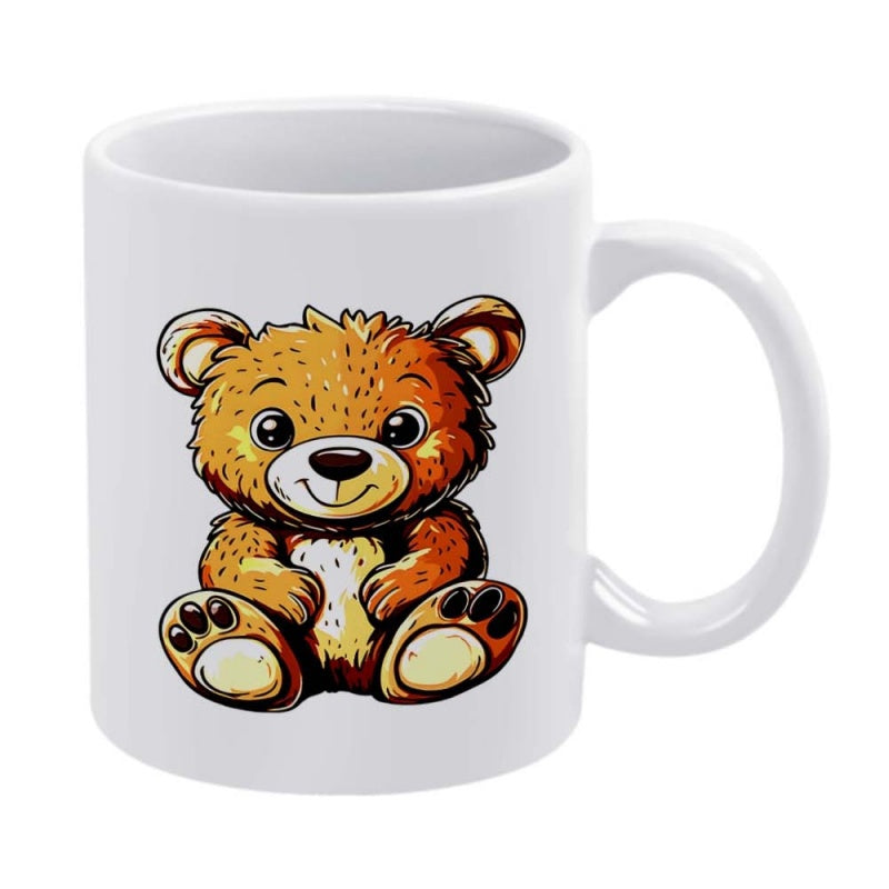 Tailorly White Ceramic 11 oz Mug - Cute Fluffy Brown Sitting Animal With Large Eyes And Friendly Smile Bear
