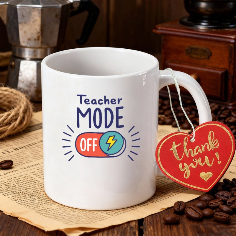 Tailorly White Ceramic 11 oz Mug - Teacher Mode Off Colorful Digital Toggle Switch Featuring Simple Minimalist Lines Switch