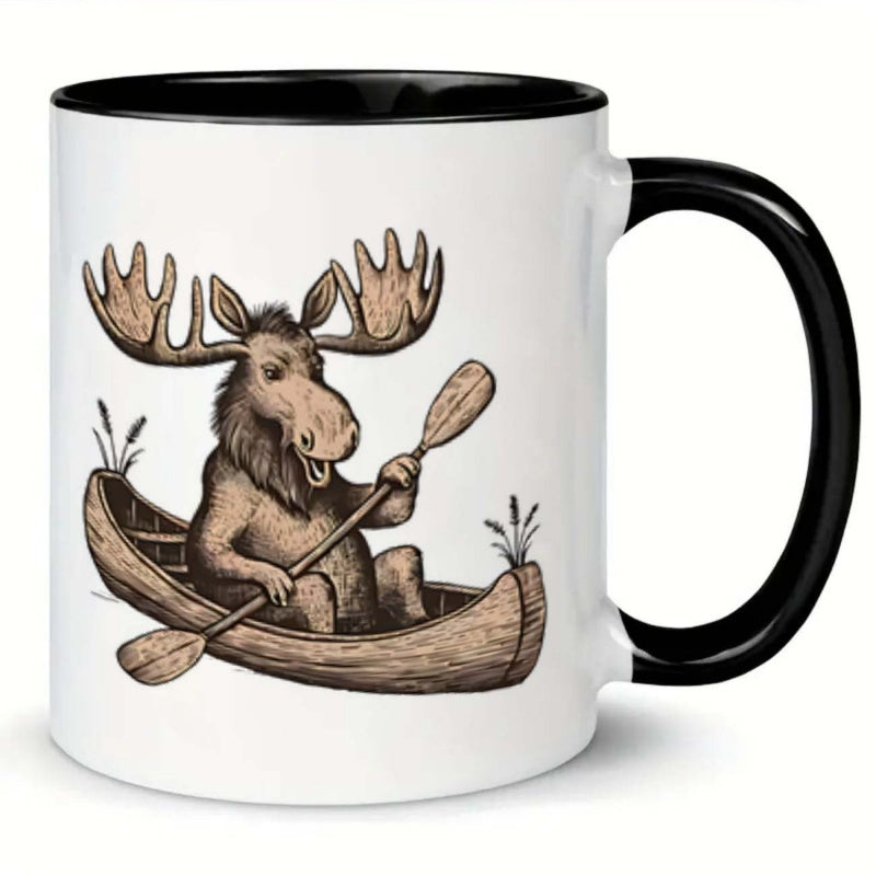 Tailorly Black Accent 11 oz Mug - moose canoe paddle Christmas New Year