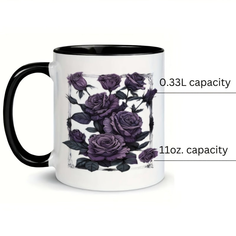 Tailorly Black Accent 11 oz Mug - roses and leaves